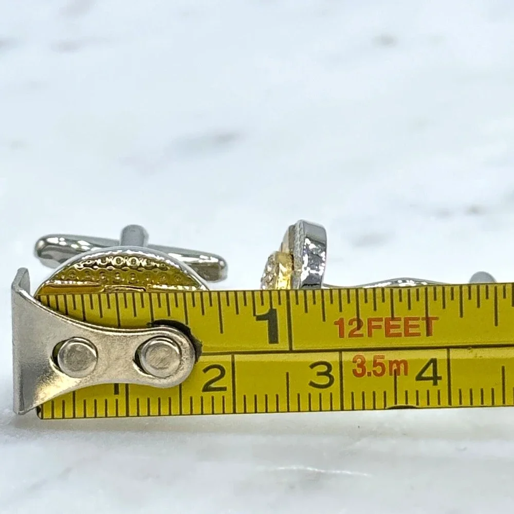 Mens Silver Tone & Gold Tone Clear Rhinestones Oval Bullet Back Cufflinks